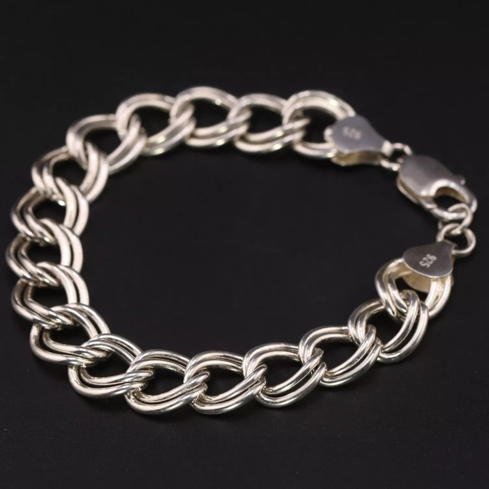 Sterling Silver - ITALY 11mm Curb Chain 7.5" Starter Charm Bracelet